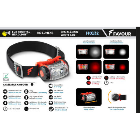 Linterna frontal FAVOUR .180 LUMENS
