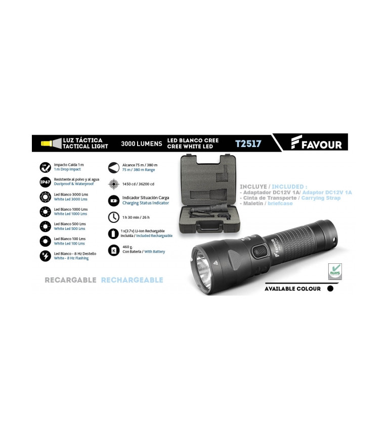 Linterna FAVOUR Recargable 3000 lumens