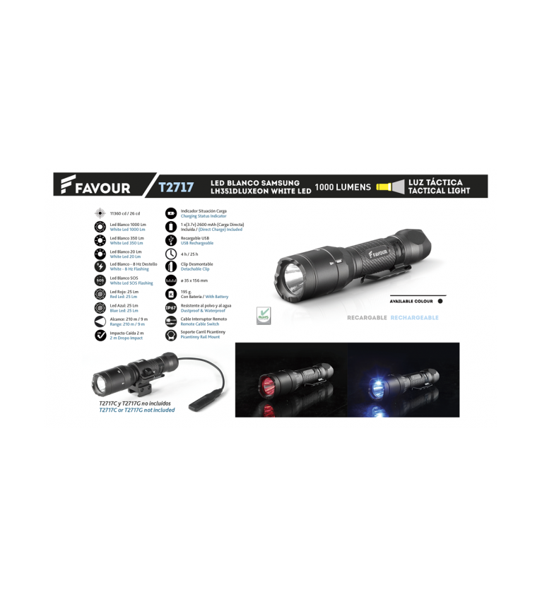Linterna FAVOUR Recargable 1000 l.