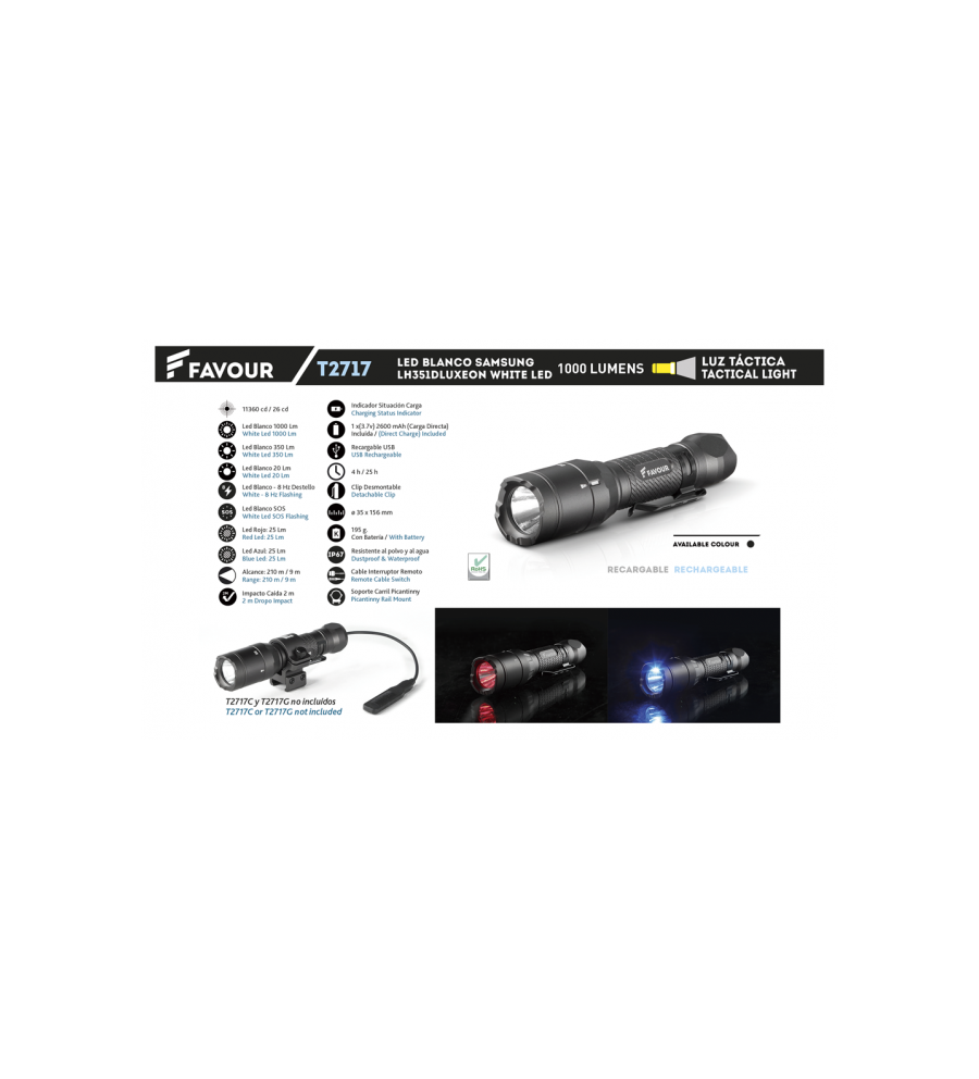 Linterna FAVOUR Recargable 1000 l.