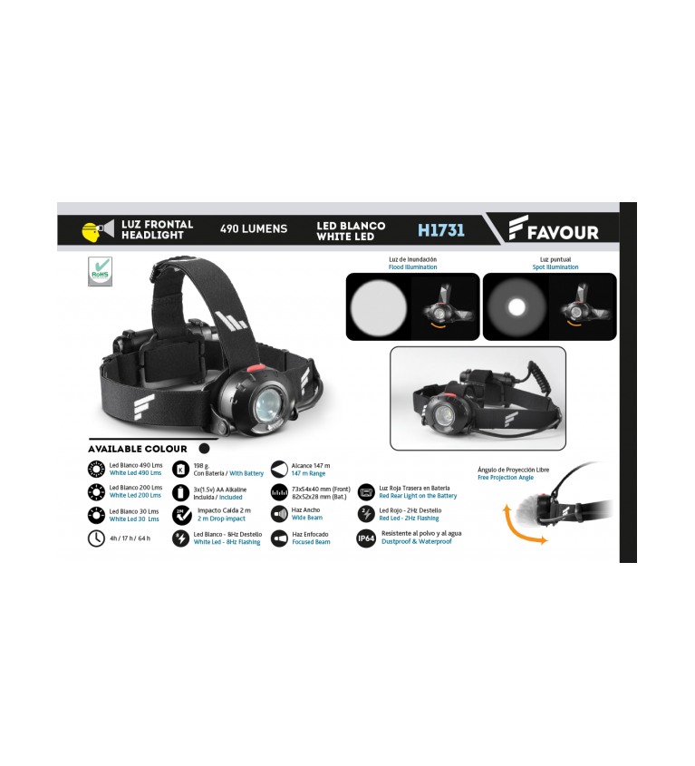 Linterna fronta FAVOUR. 490 LUMENS