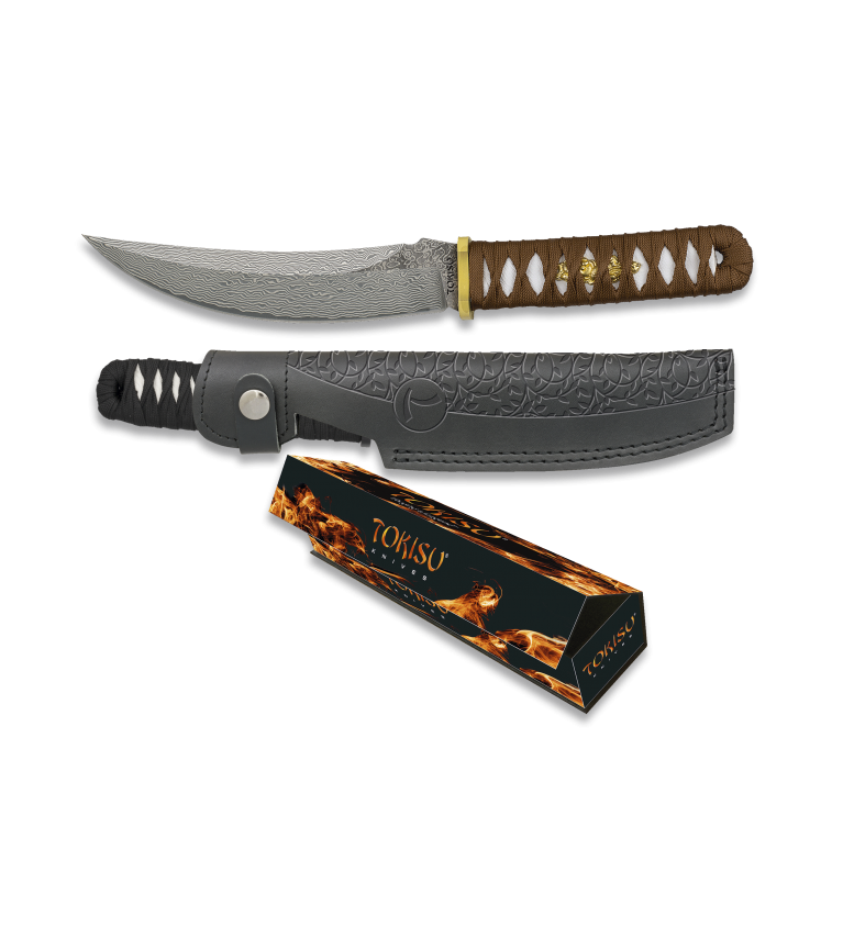 cuchillo Damasco Tokisu CNC. funda piel.