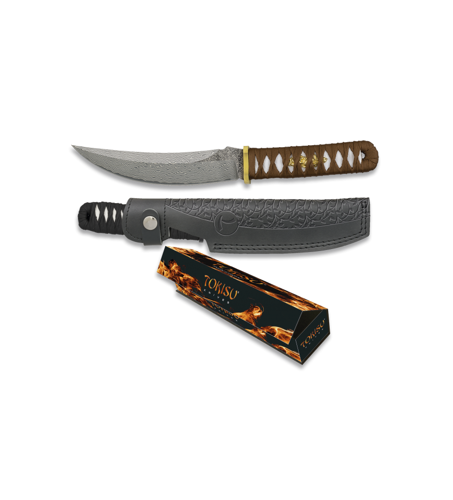 cuchillo Damasco Tokisu CNC. funda piel.