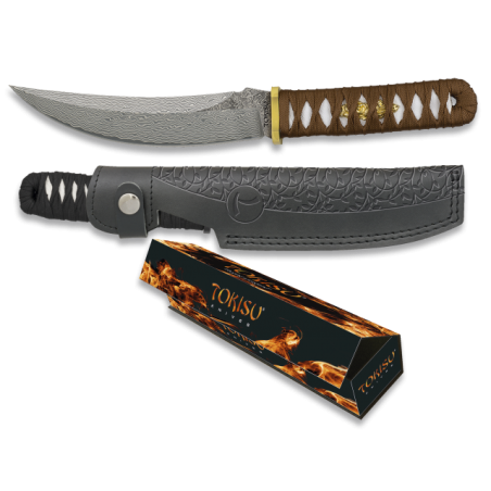 cuchillo Damasco Tokisu CNC. funda piel.