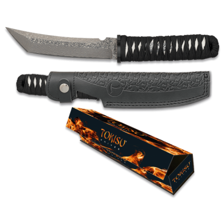 cuchillo Tokisu Damasco CNC. funda piel.