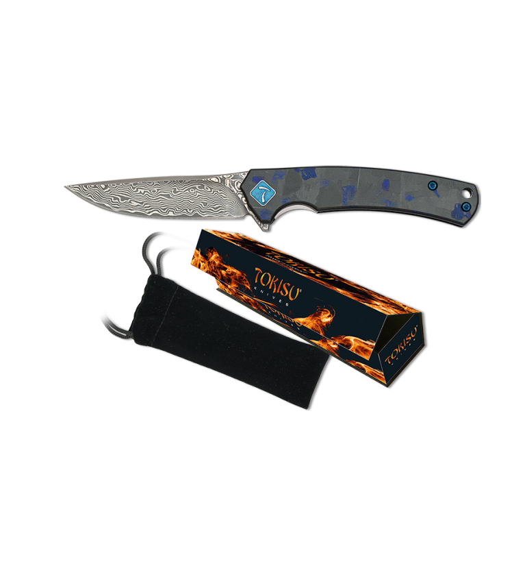 Navaja TOKISU DAMASCO.CNC. F. carb azul
