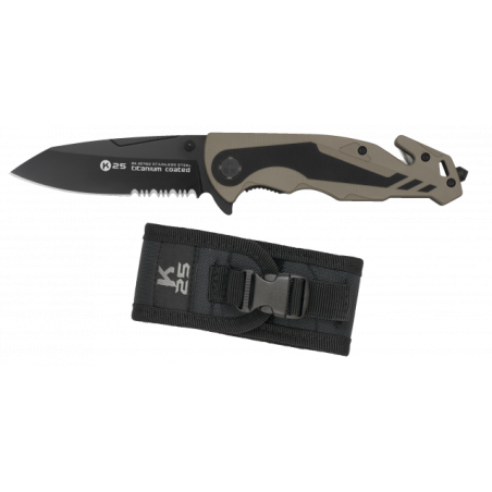 navaja K25 G10 coyote / negra. hoja: 8,8