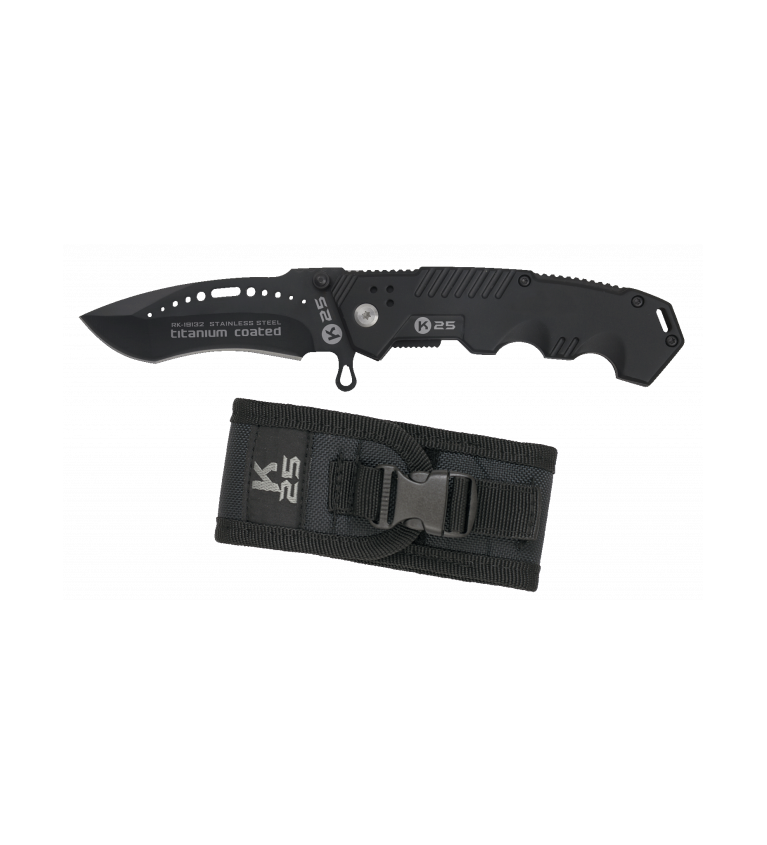 navaja K25 negra con funda. hoja 8.5 cm