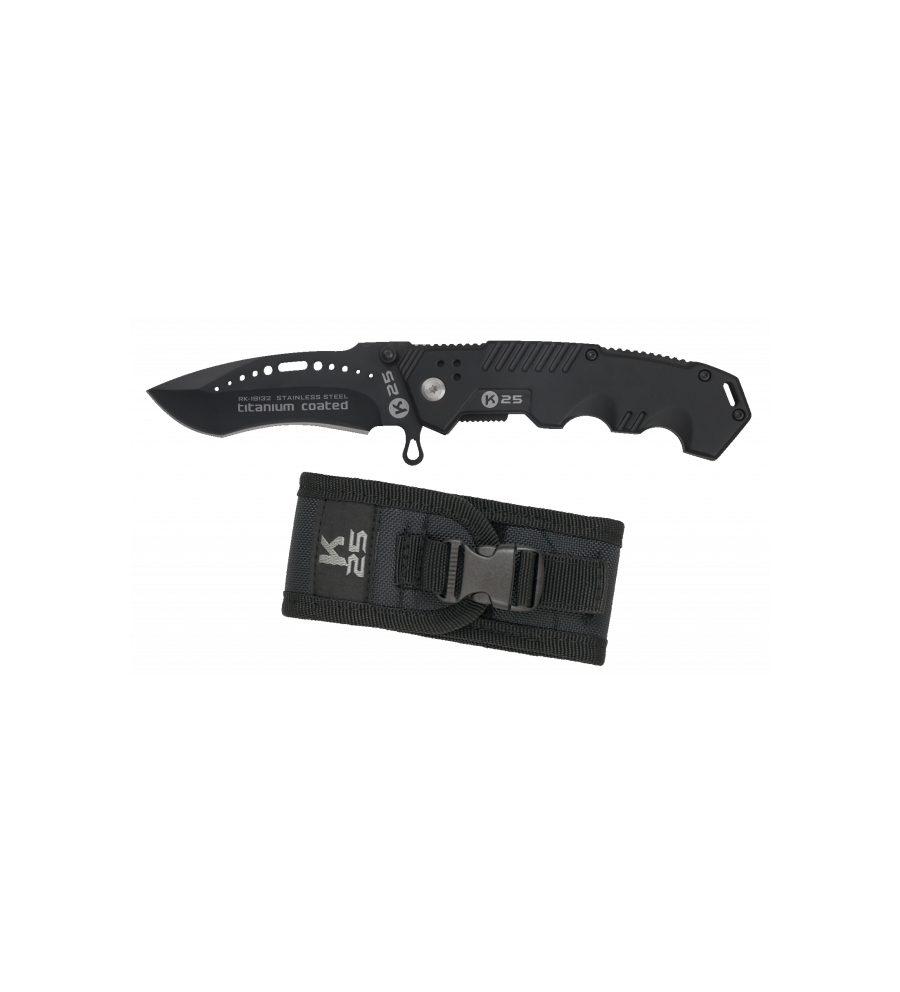 navaja K25 negra con funda. hoja 8.5 cm
