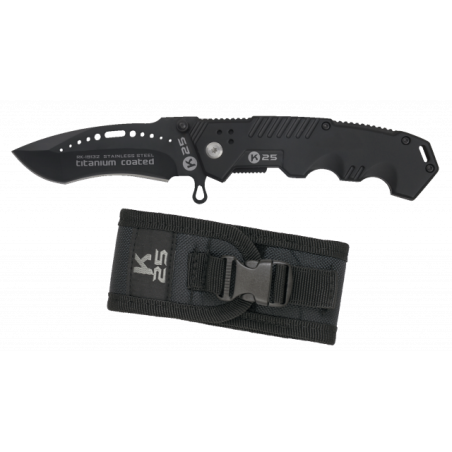 navaja K25 negra con funda. hoja 8.5 cm