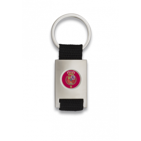 Llavero rectangulo plata + cinta negra