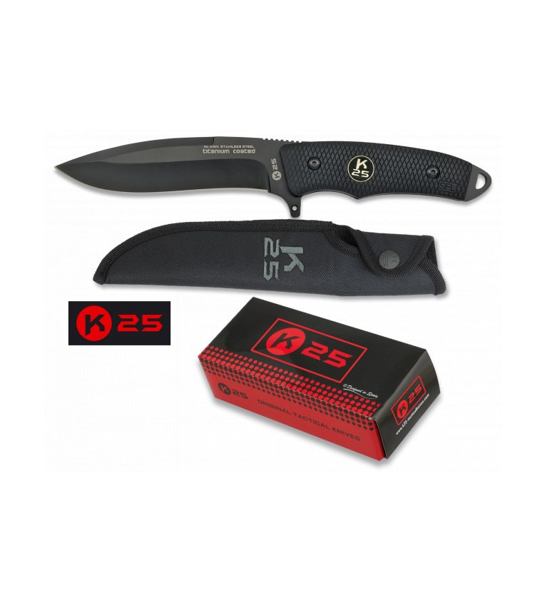 Cuchillo Tactico K25 negro. Hoja: 13cm