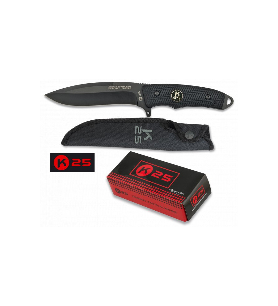 Cuchillo Tactico K25 negro. Hoja: 13cm