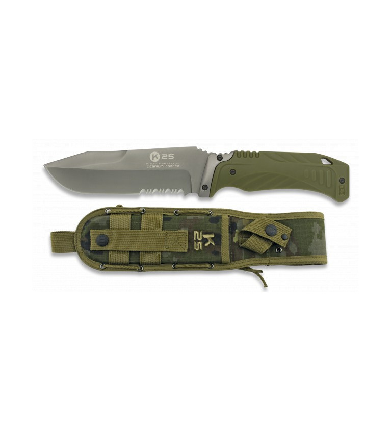 K25.Cuchillo tactico verde c/sierra.12.7