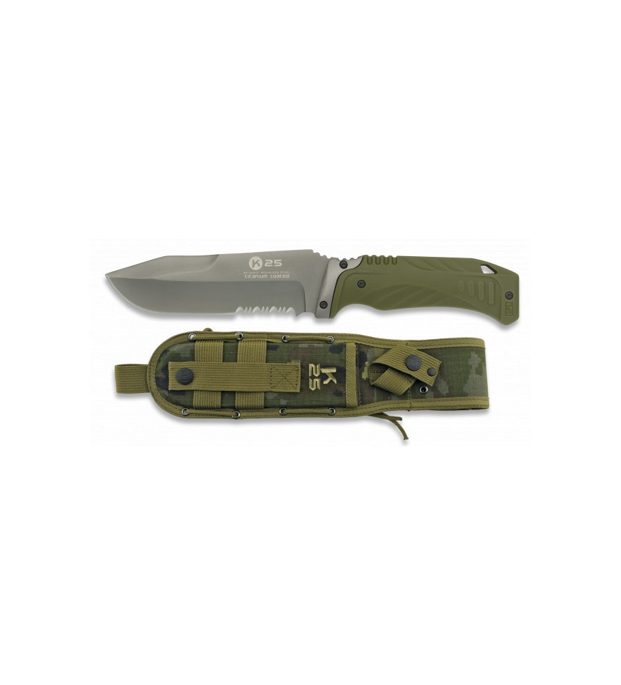 K25.Cuchillo tactico verde c/sierra.12.7