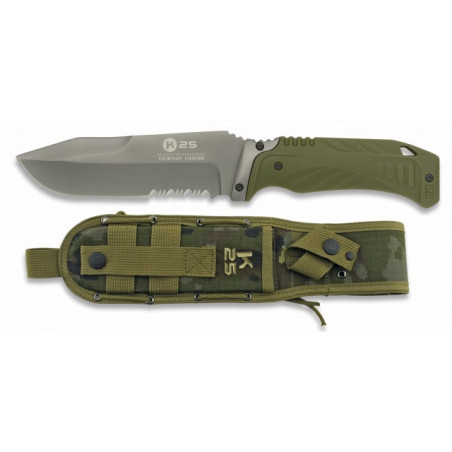 K25.Cuchillo tactico verde c/sierra.12.7