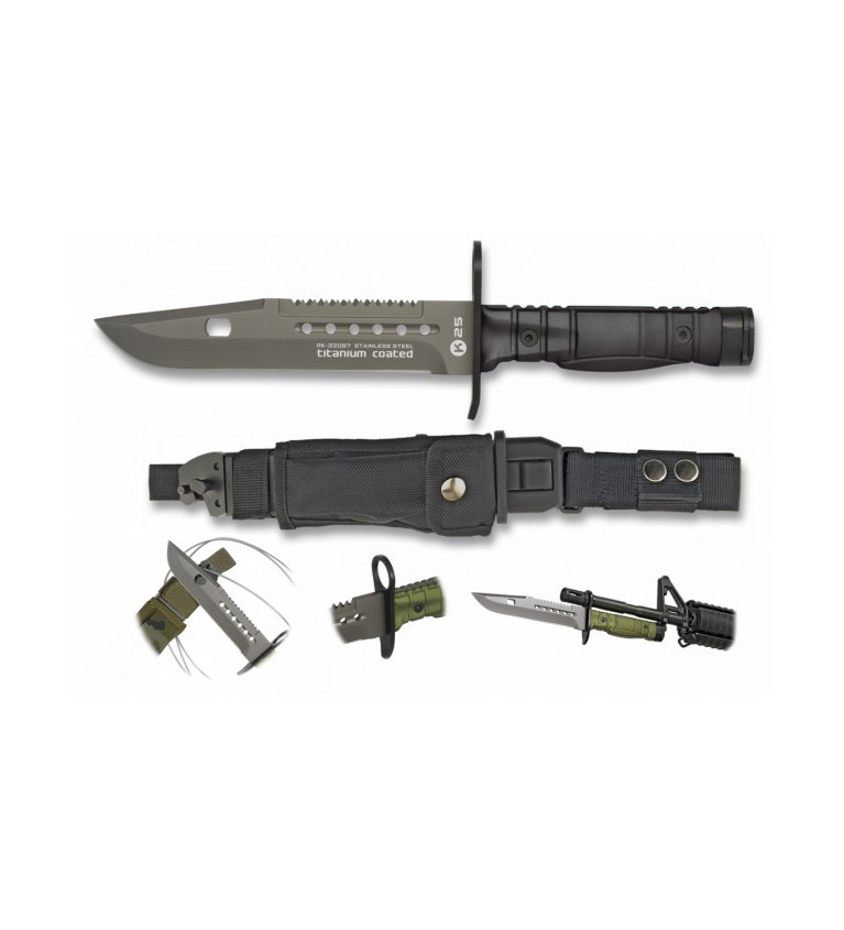 cuchillo K25 negro. Bayoneta. 17.8