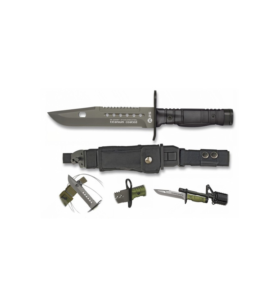 cuchillo K25 negro. Bayoneta. 17.8