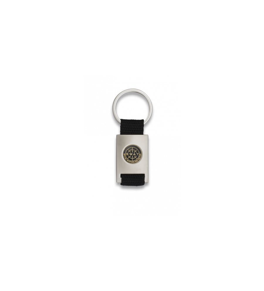 Llavero rectangular plata + cinta negra