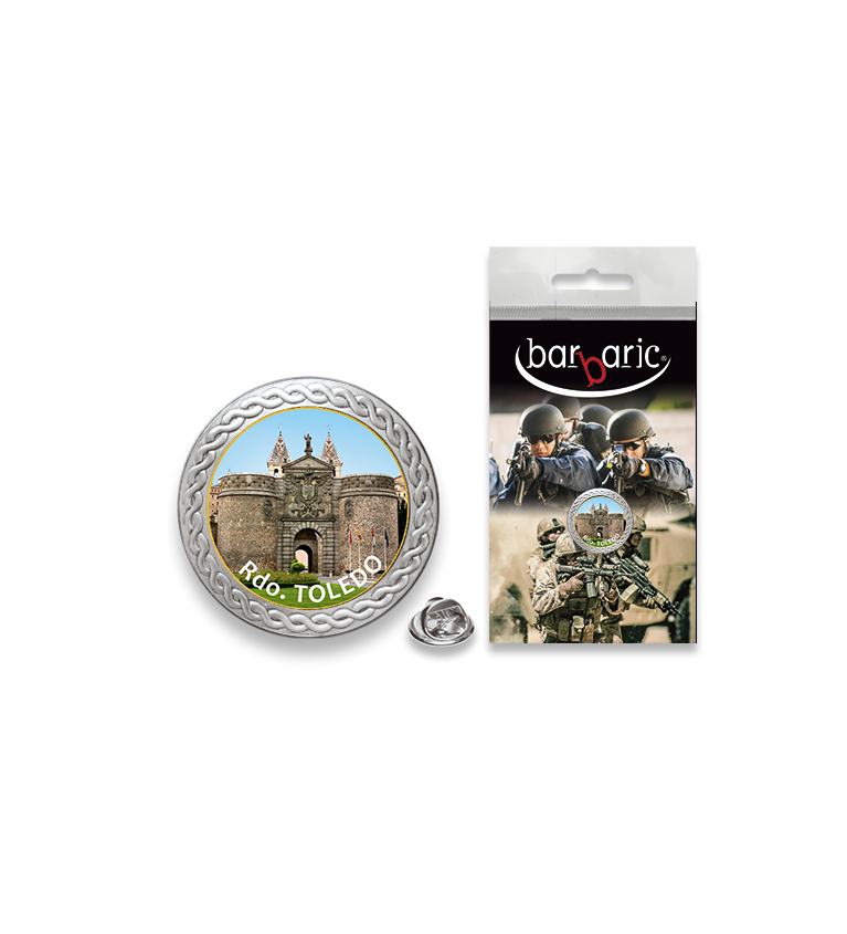 Pin Barbaric plata. borde biselado.20mm