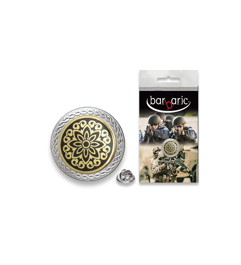 Pin Barbaric plata. borde biselado.20mm