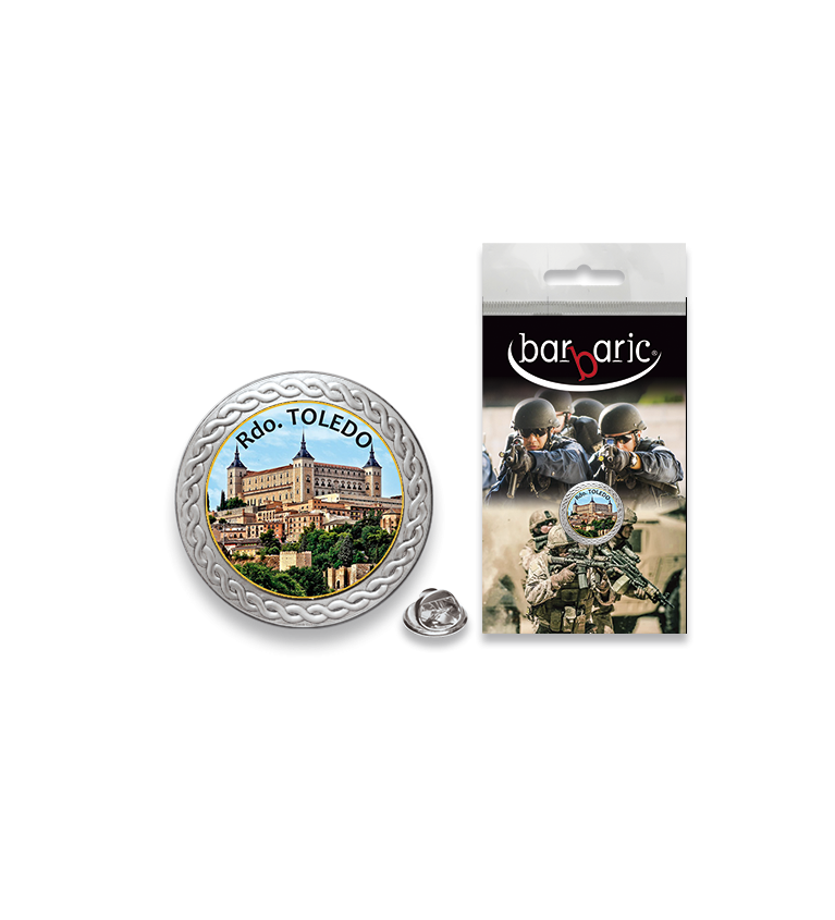 Pin Barbaric plata. borde biselado.20mm