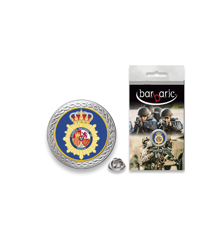 Pin Barbaric plata. borde biselado.20mm