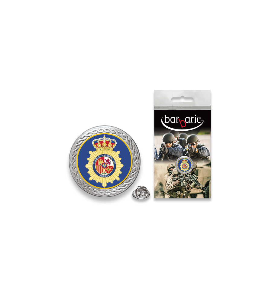 Pin Barbaric plata. borde biselado.20mm