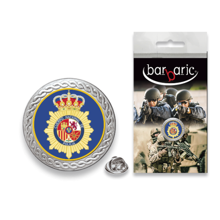 Pin Barbaric plata. borde biselado.20mm