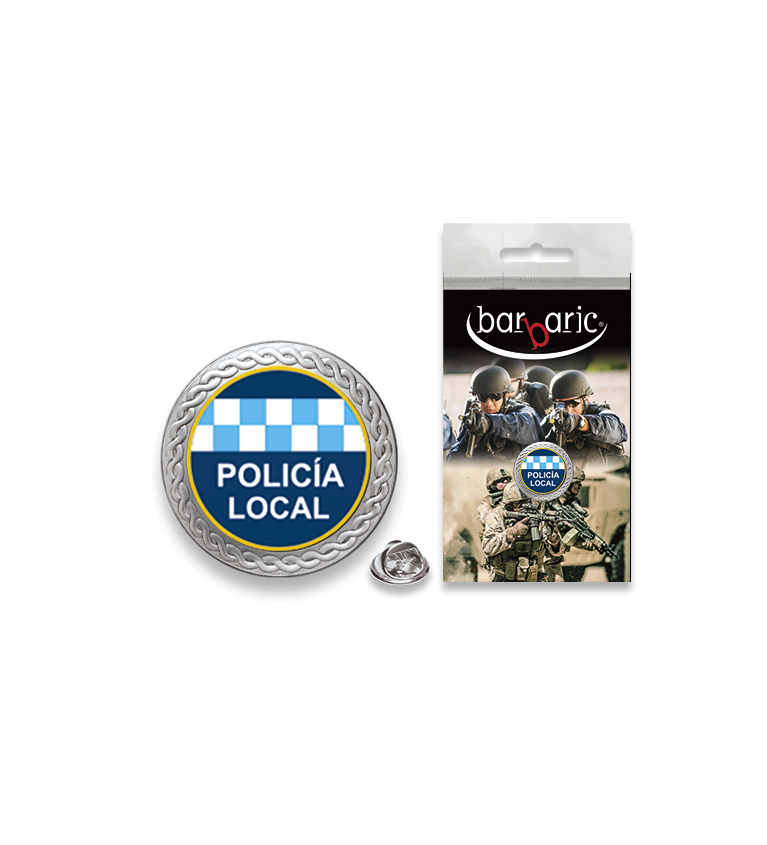 Pin Barbaric plata. borde biselado.20mm