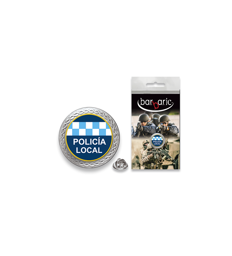 Pin Barbaric plata. borde biselado.20mm