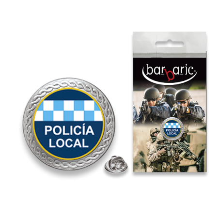 Pin Barbaric plata. borde biselado.20mm