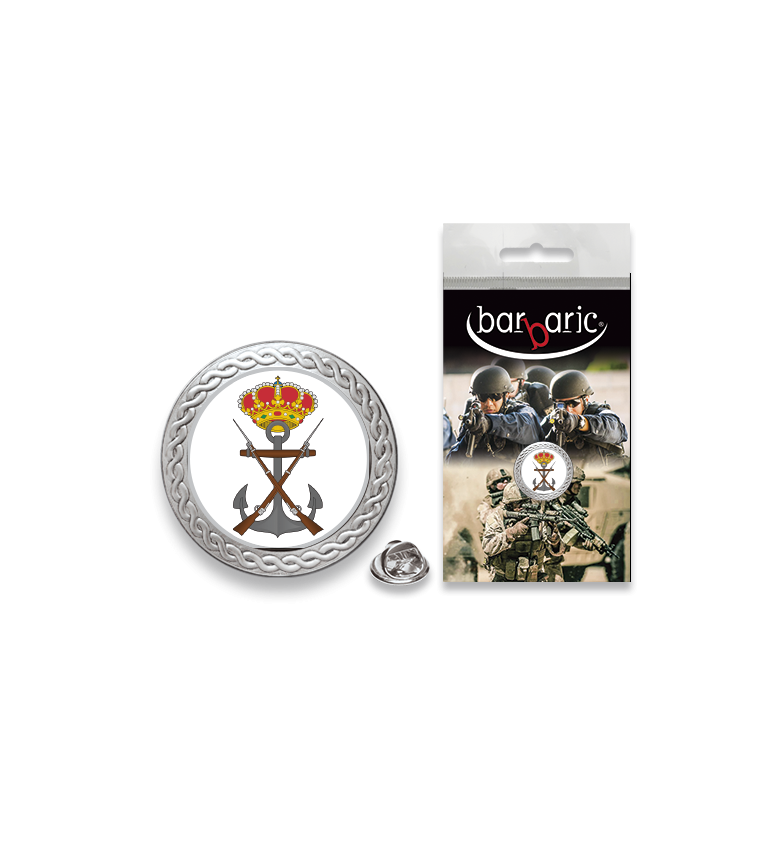 Pin Barbaric plata. borde biselado.20mm