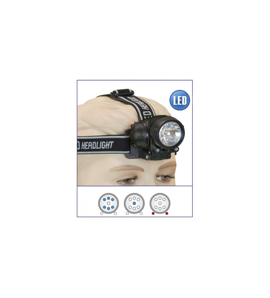 Linterna Frontal 6+2 led + Xenon.3 x AAA