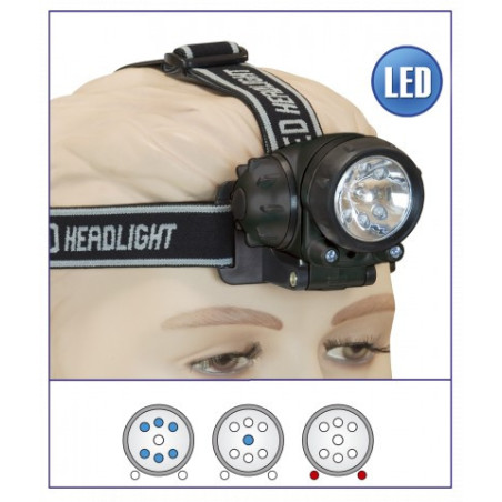 Linterna Frontal 6+2 led + Xenon.3 x AAA