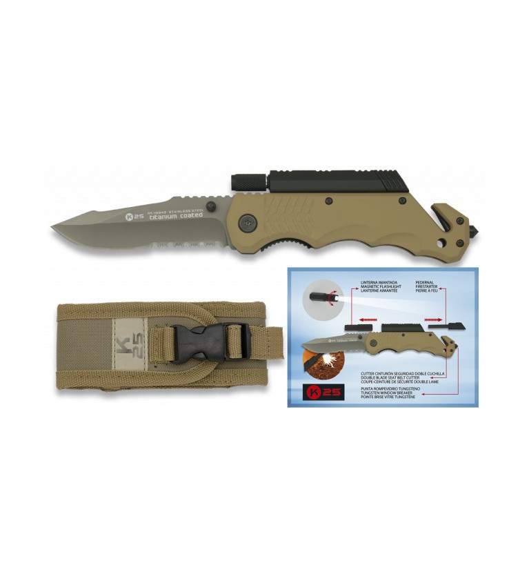 Navaja K25. pedernal y linterna. h:9CM