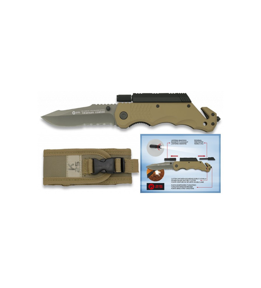 Navaja K25. pedernal y linterna. h:9CM