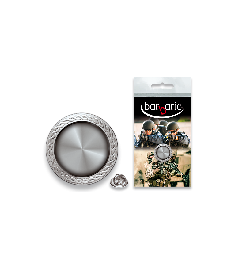 Pin Barbaric plata. borde biselado. 20mm