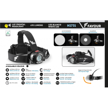 Linterna fronta FAVOUR. 490 LUMENS