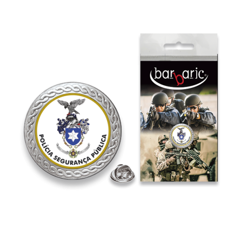 Pin Barbaric plata. borde biselado.20mm