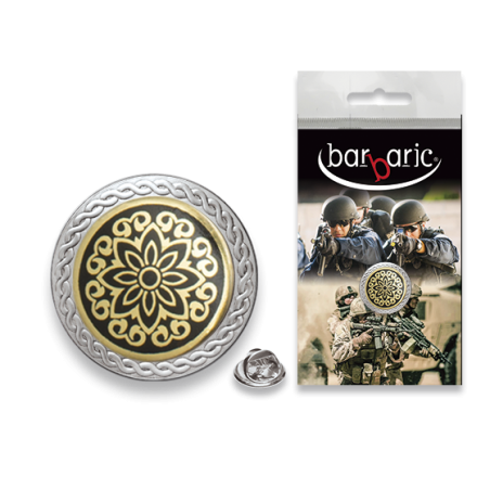 Pin Barbaric plata. borde biselado.20mm