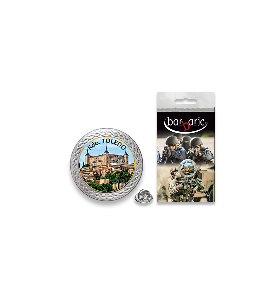 Pin Barbaric plata. borde biselado.20mm