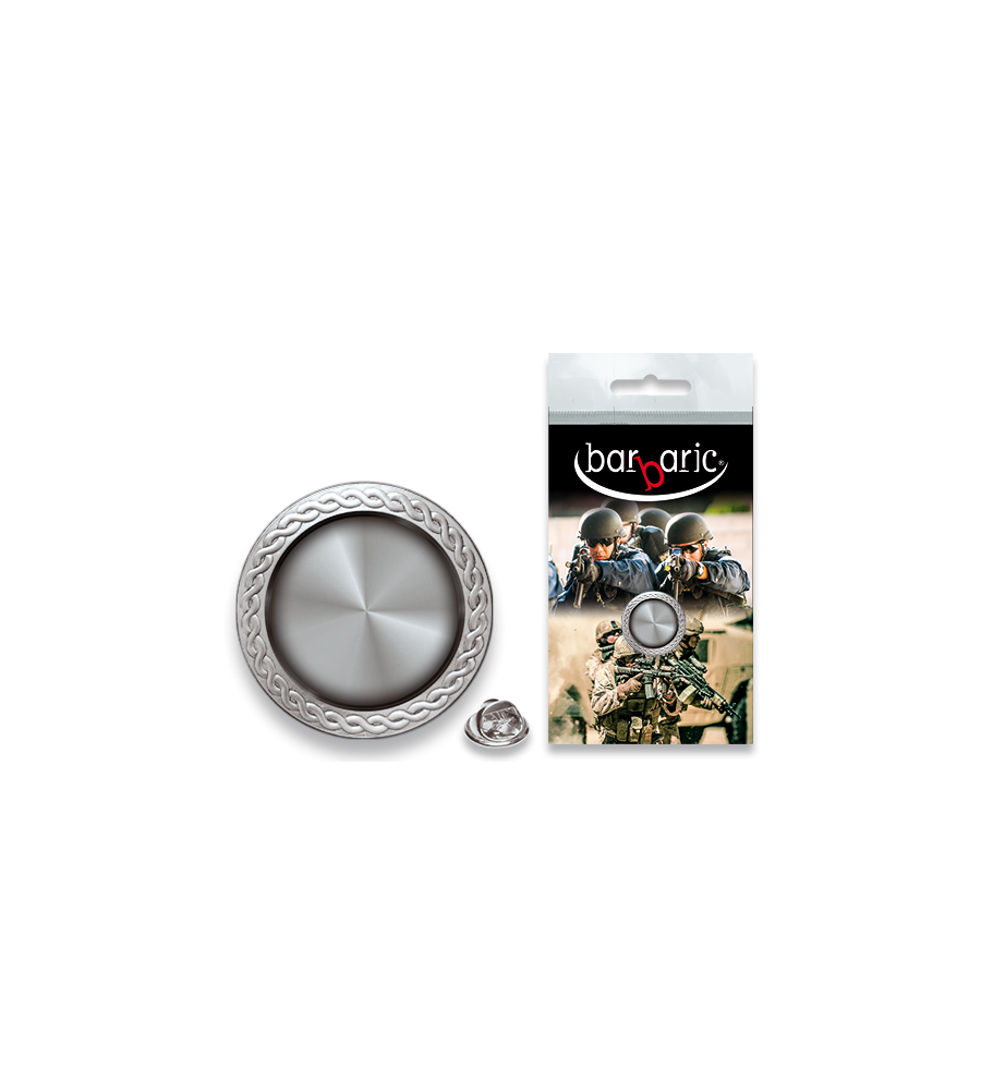 Pin Barbaric plata. borde biselado. 20mm