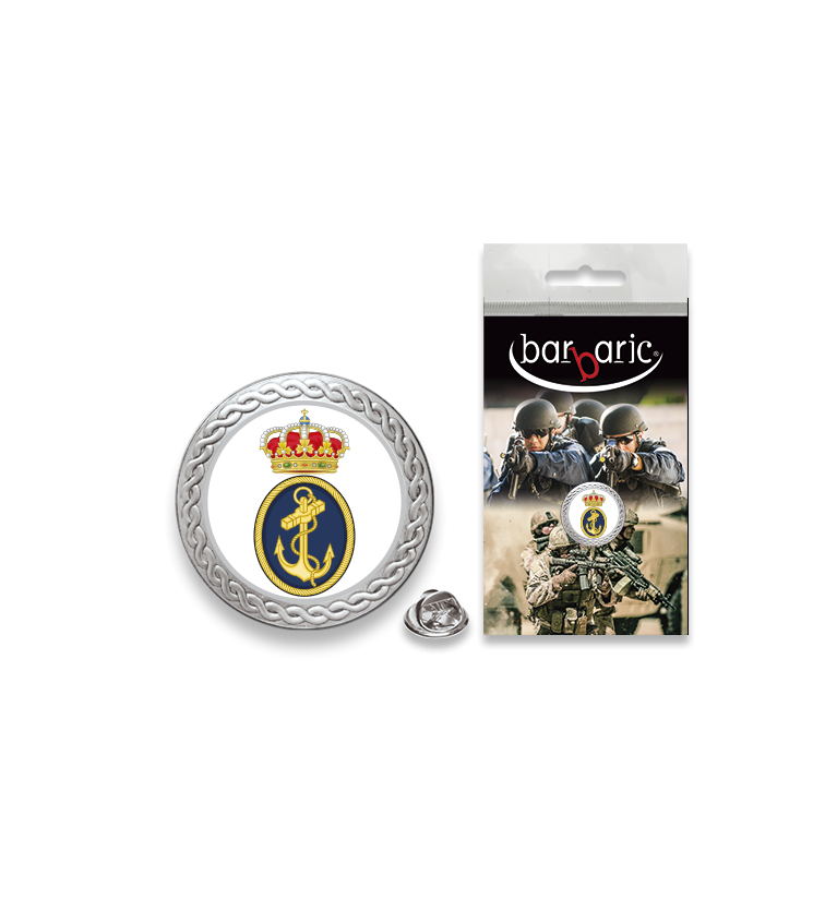 Pin Barbaric plata. borde biselado.20mm