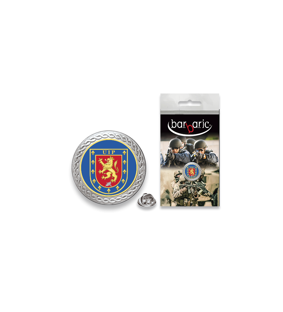 Pin Barbaric plata. borde biselado.20mm