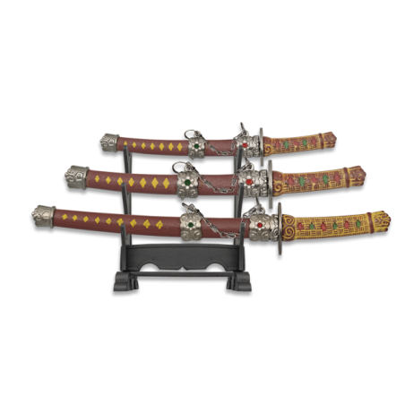 Set 3 mini Katanas granate c/peana