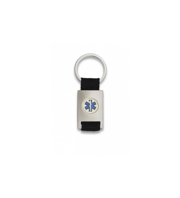 Llavero rectangulo plata + cinta negra