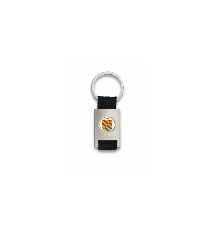 Llavero rectangulo plata + cinta negra