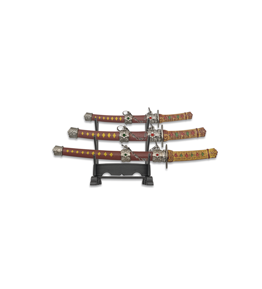 Set 3 mini Katanas granate c/peana