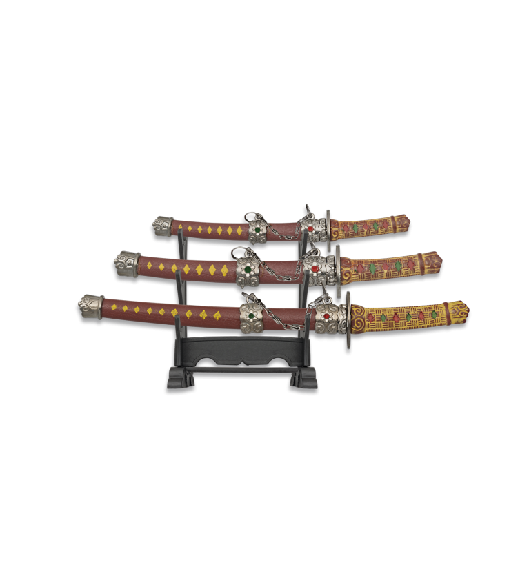 Set 3 mini Katanas granate c/peana